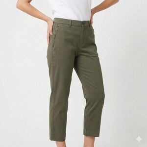 SPANX Cotton Stretch Twill Straight Leg High Rise Pants Side Zip Pockets Sz XL